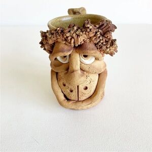 Vintage Coffee Mug by Chip Fyn Funny Faces Pottery Stoneware Art 3D Cookie Smile